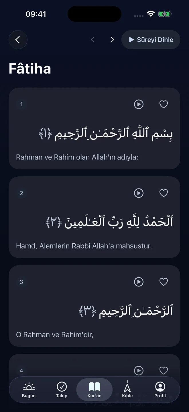 Secda Kur’an dinleme ekranı