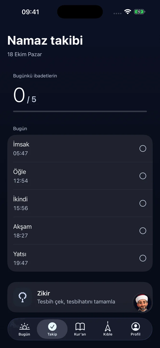 Secda günlük namaz takibi ekranı
